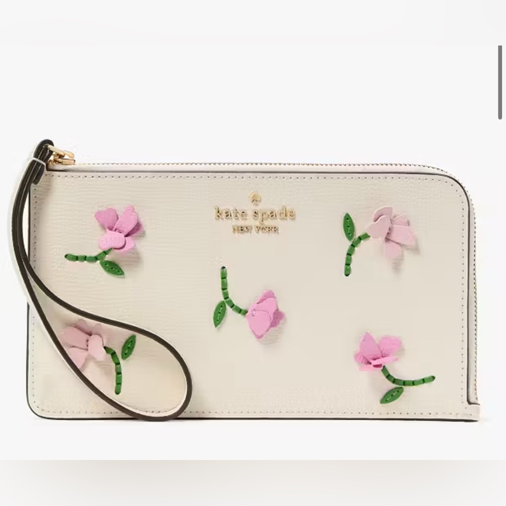 NWT Kate Spade Lucy Applique Medium L-Zip Wristlet